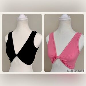 Two Shein Twist Front Tank Tops XS- Black and Pink